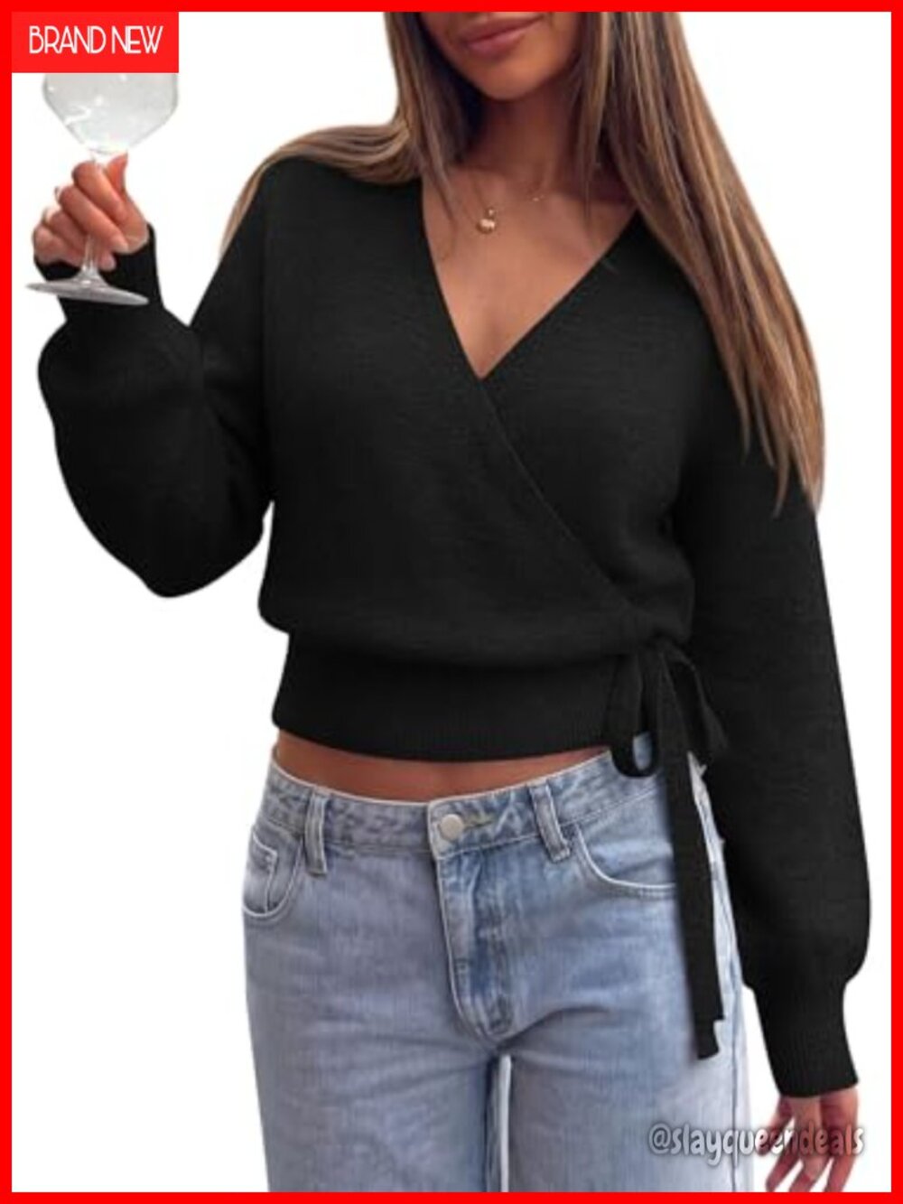 V Neck Wrap Sweater Womens Knit Pullover Long Sleeve Work Outfit